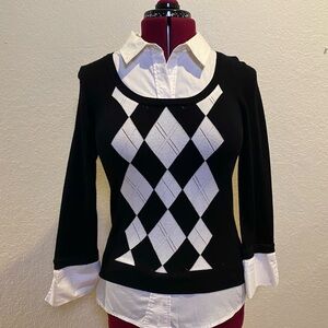 White House Black Market | Black Argyle Black Long Sleeve M ♠️🤍